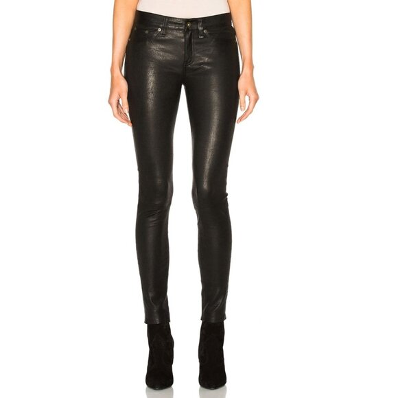 RAG & BONE Skinny LB Lambskin Leather Pants Black Size 27 - Picture 1 of 7